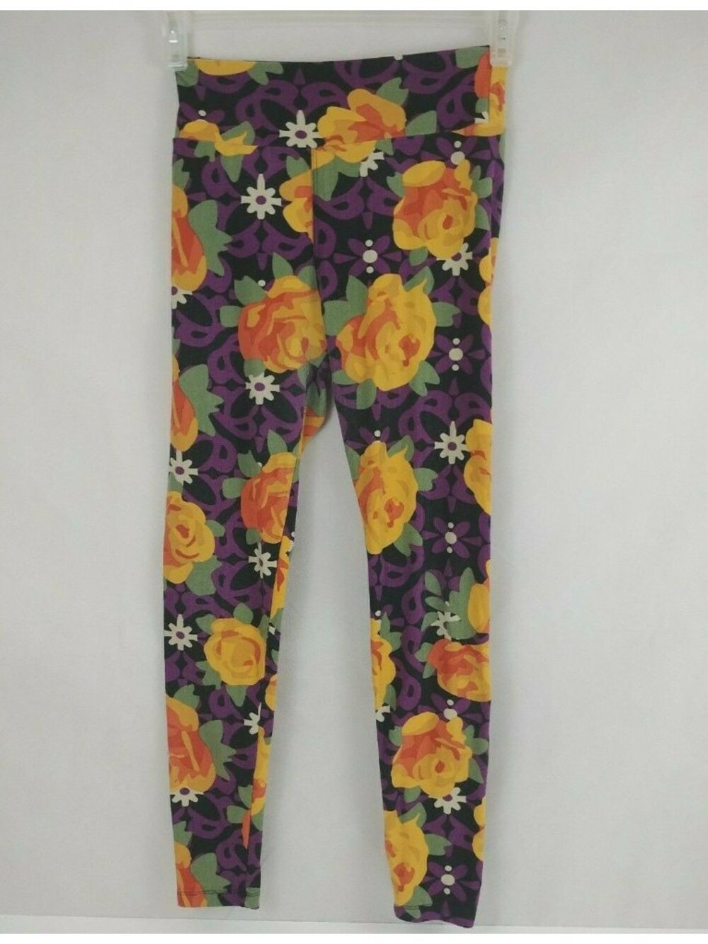 LuLaRoe One Size Leggings Black With Colorful Floral Design